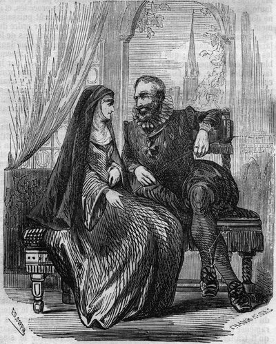 Hendrik IV koning van Frankrijk (1553-1610) met de abdis van Montmartre Marie de Beauvilliers - Gravure uit de 19e eeuw door Unknown artist