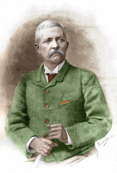 Henry Morton Stanley (1841 - 1904) in Caïro op 17/01/1890, Britse journalist en ontdekkingsreiziger (gravure 19e eeuw) door Unknown artist