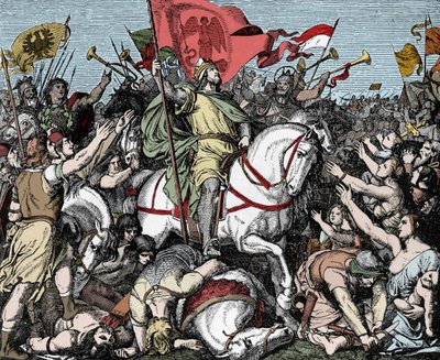 Hendrik de Vogelaar uitgeroepen tot koning van Oost-Francië - Hendrik I van Germania (of van Saksen, bekend als Hendrik de Vogelaar, 876-936) uitgeroepen tot koning van West-Francië in 919 door Unknown artist