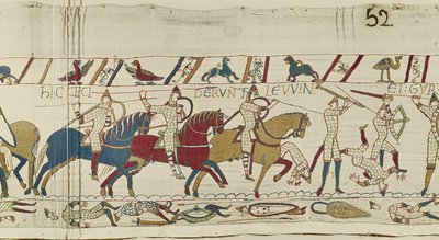 Hier vielen de broers van Harold: Gyrth en Leofwine, Tapijt van Bayeux door Unknown artist