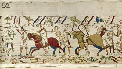 Hier vielen de broers van Harold: Gyrth en Leofwine, Tapijt van Bayeux door Unknown artist