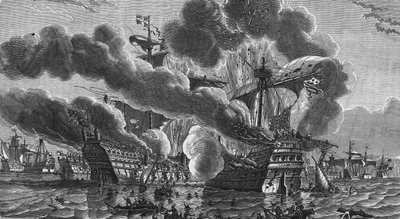 Hervé Primoguet verbrandde het admiraalsschip van Engeland op 10 augustus. door Unknown artist