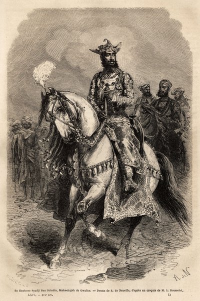 Zijne Hoogheid Syadji Rao Scindia (1846-1886), Maharadja van Gwalior (het huidige Madhya Pradesh). Gravure ter illustratie van l