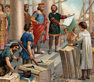 Historische episodes van beroemde steden: Clovis kiest Parijs als permanente residentie (in 508). Chromolithografie uit de 19e eeuw door Unknown artist