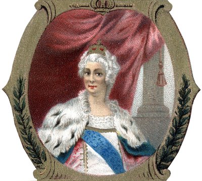 Geschiedenis van Rusland: Portret van Catharina II van Rusland (1729-1796). Late chromolithografie uit de 19e eeuw door Unknown artist