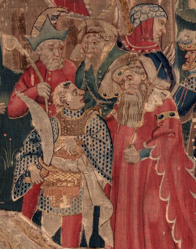 Geschiedenis van Sint Piat en Sint Eleuthère, Scene 12: De opstanding van de dochter van de tribuun (Comment Jehsucrist reclama le bon saint et ressuscita par chy la fille de tribun present son père et le commun) (detail) door Unknown artist