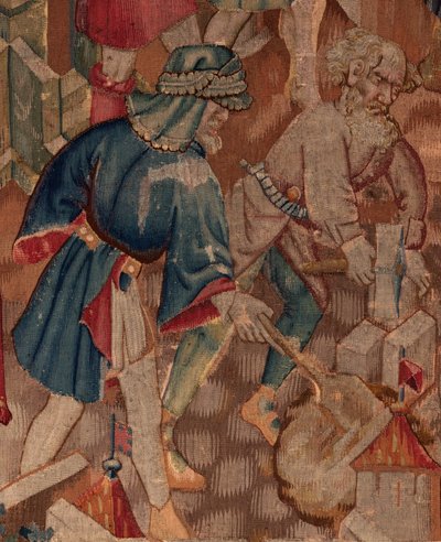 Geschiedenis van Sint Piat en Sint Eleuthère, Scène 5 (detail). Midden links. Metselaars. door Unknown artist