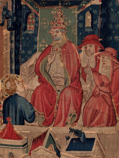 Geschiedenis van Sint Piat en Sint Eleuthère, Scene 9: Sint-Éleuthère wordt bevestigd als bisschop van Doornik. Detail midden. De scène met de paus. door Unknown artist