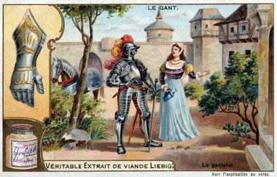 Geschiedenis van de handschoen: de handschoen, stuk pantser, bij de Scandinavische volkeren - Liebig chromolithografie door Unknown artist