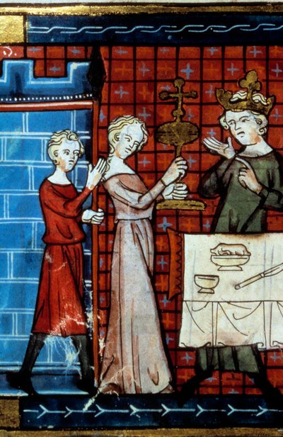 Processie van de Heilige Graal. Miniatuur uit Tale du Grail door Unknown artist