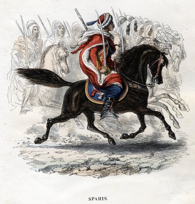 Spahis te paard. Gravure uit 1844. door Unknown artist