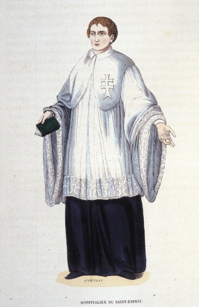 Hospitaalridder van de Militaire en Religieuze Orde van de Heilige Geest (Orde van de Heilige Geest) opgericht door Hendrik III in 1578. Gravure uit de 19e eeuw. Privécollectie, Milaan door Unknown artist