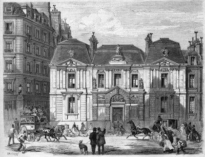 Hotel Carnavalet in de straat die toen Culture Sainte Catherine heette in Parijs, tegenwoordig Musee Carnavalet rue de Sevigne in de wijk Marais. Gravure in 