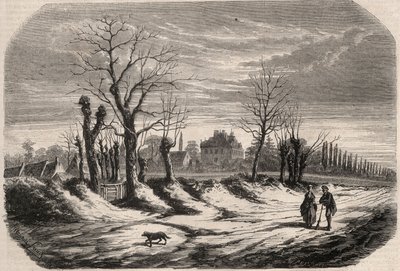 Huis van George Sand (1804-1876) (Aurore Dupin), Barones Dudevant in Nohant Vic in de Indre (36). Gravure in 