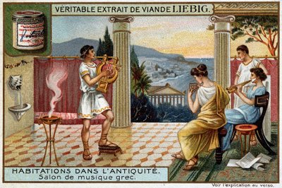 Huizen in de Oudheid: Griekse Muziekkamer - Liebig Chromolithografie door Unknown artist
