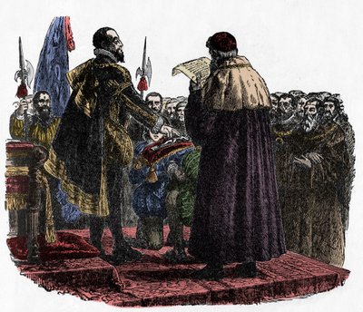 Hugh Capet legt de Soevereinede Eed af - Hugues Capet (circa 941-996) koning van de Franken, legde de Soevereinede Eed af in 987 -1882 door Unknown artist