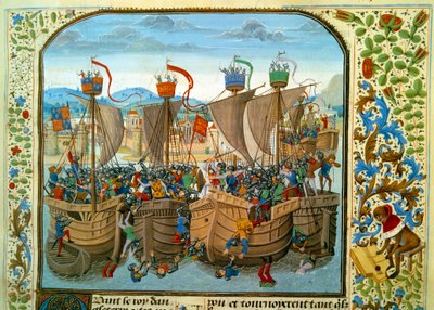 Honderdjarige Oorlog: de zeeslag bij de Ecluse, Sluis (Nederland) op 20/06/1340 tussen de Franse Filips VI van Valois en de Engelse Edward III door Unknown artist