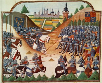 Honderdjarige Oorlog: de slag bij Formigny (Calvados) op 15/04/1450 tussen het Engelse leger van Thomas Kyriell en Jean de Clermont. Miniatuur verlucht uit het manuscript 