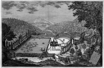 Jacht in Duitsland in de 18e eeuw: een hertenjacht bij Leonberg in 1748. (Van een foto). Gravure in 