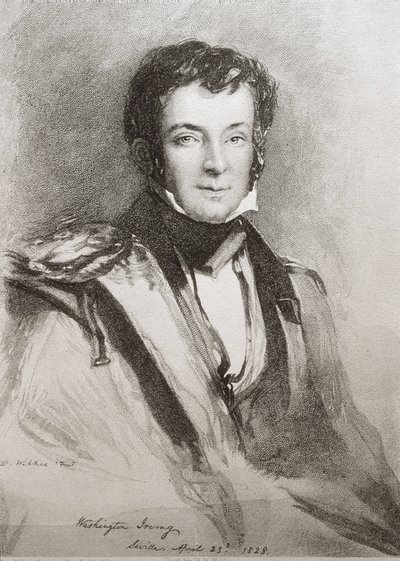 Portret van de Amerikaanse romanschrijver en historicus Washington Irving, gemaakt in Sevilla (1828). Lithografie. door Unknown artist