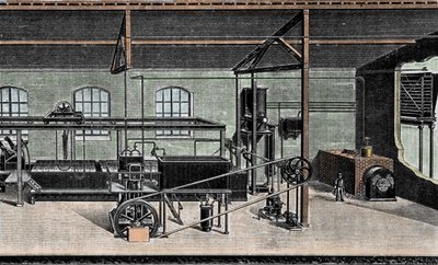 IJsfabricage: douane-installatie. Gravure uit de 19e eeuw door Unknown artist
