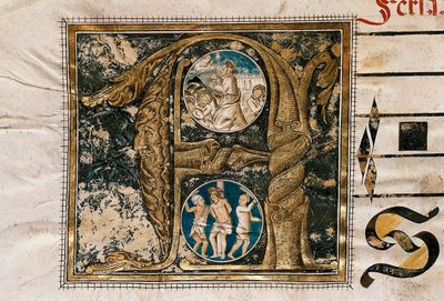 Verlichte brief van de prediking van Jezus voor de apostelen en de geseling, uit een manuscript van liturgische liederen door Unknown artist