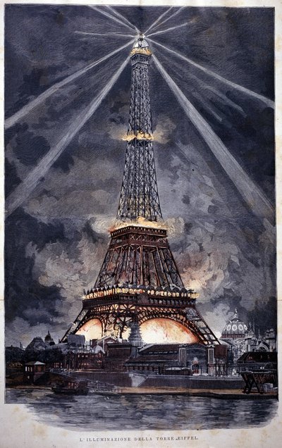 Verlichting van de Eiffeltoren tijdens de Wereldtentoonstelling van 1889 door Unknown artist