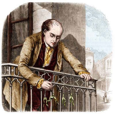 Illustratie van experimenten door Luigi Galvani, Italiaanse natuurkundige en arts (1737 - 1798) met kikkers door Unknown artist