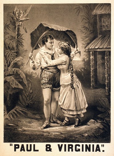 Illustratie over Paul en Virginia. Roman door Henri Bernardin de Saint Pierre (Saint-Pierre of St-Pierre), Franse schrijver (1737-1814). Lithografie, circa 1880 door Unknown artist