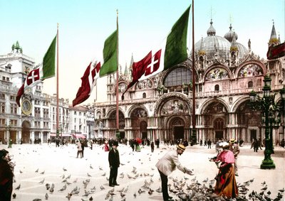 Illustratie van het San Marcoplein in Venetië. Fotochrome uit het einde van de 19e eeuw door Unknown artist