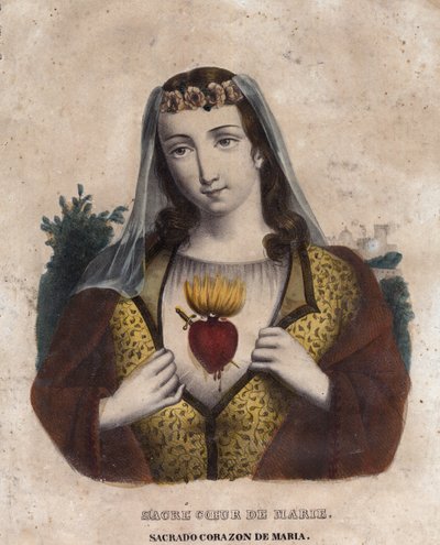 Onbevlekt Hart van Maria - Religieuze afbeelding van het Heilig Hart van Maria - gravure uit de 19e eeuw door Unknown artist