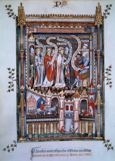 In het centrum van Saint Denis, tegenover gouverneur Fescennius, belast door keizer Diocletianus om Saint Denis te executeren, een christen die naar Parijs kwam om te evangeliseren, hij werd vergezeld door Eleuthere, de priester, en Rustique, de diaken, oo door Unknown artist