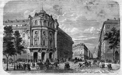 Inhuldiging van het nieuwe Théâtre du Vaudeville in Parijs, op de hoek van Boulevard des Capucines en Chaussee d