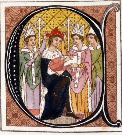 Kroning van Eduard I van Engeland (1239-1307) in 1272. Gravure uit de 19e eeuw. Biblioteca nazionale Braidense. Milaan door Unknown artist