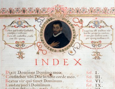 Indexpagina met portret van Giovanni Giacomo Gastoldi door Unknown artist