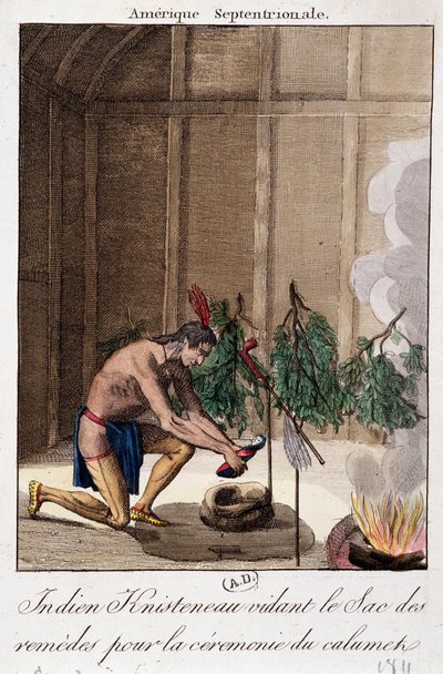 Indiaanse Knisteneau leegt de zak met remedies voor de calumetceremonie door Unknown artist