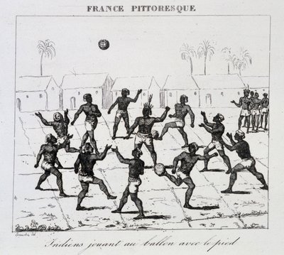 Indianen (Zuid-Amerika) spelen bal met de voet door Unknown artist