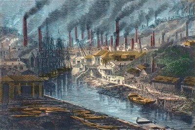 Industriële Revolutie: Overzicht van de kopermijn van de heer Vivian in Swansea, Wales - Verenigd Koninkrijk door Unknown artist