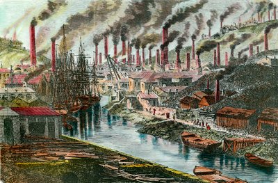 Industriële Revolutie: Overzicht van de kopermijn van de heer Vivian in Swansea, Wales door Unknown artist
