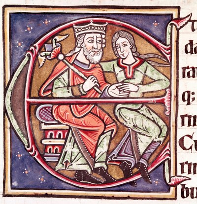 Initiaal letter E met David en Bathseba (miniatuur) door Unknown artist