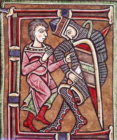 Initiaal letter E met David en Uria, echtgenoot van Bathseba (miniatuur) door Unknown artist
