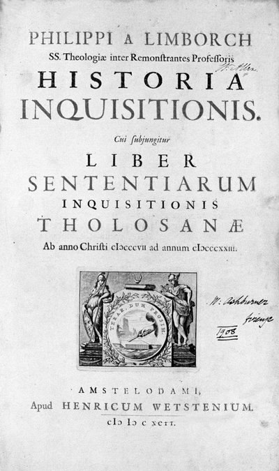 Inquisitie. Frontispice van “Geschiedenis van de Inquisitie”, Amsterdam 1692 door Unknown artist