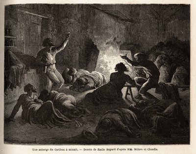 Binnen in een Caribou-herberg (Canada), om middernacht door Unknown artist