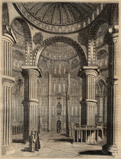 Interieur van de Blauwe Moskee, Istanbul, Turkije - 1838 - gravure door Unknown artist