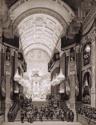 Interieur van de Kerk van de Invaliden tijdens de religieuze ceremonie op 15/12/1840. (Overbrenging van de as van Napoleon I naar de Invalides) door Unknown artist