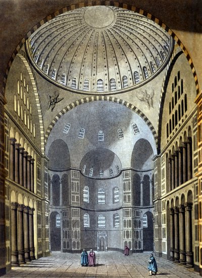 Interieur van de Hagia Sophia Moskee in Constantinopel - in 