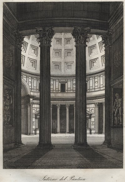 Interieur van het Pantheon, Rome - gravure uit 