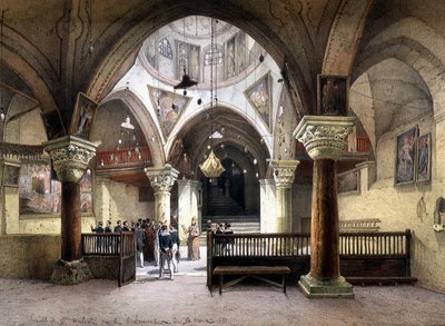 Interieur van de kapel van St. Helena, Jeruzalem. 19e-eeuwse gravure. door Unknown artist