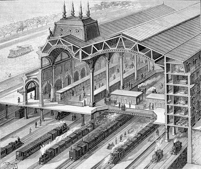 Interieur overzicht van het nieuwe station van Orléans aan de Quai d