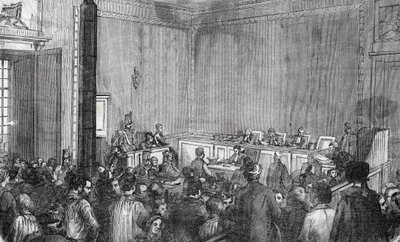 Interieur van de correctionele politie, 6e kamer in Parijs in de 19e eeuw - Gravure in 